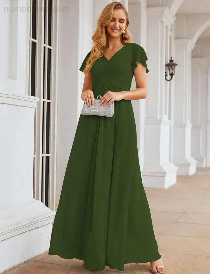 Numbersea Chiffon Bridesmaid Dress Cap Sleeves Maxi Prom Gowns Party Wedding Mother of The Bride Dresses for Women SEA28047 by numbersea