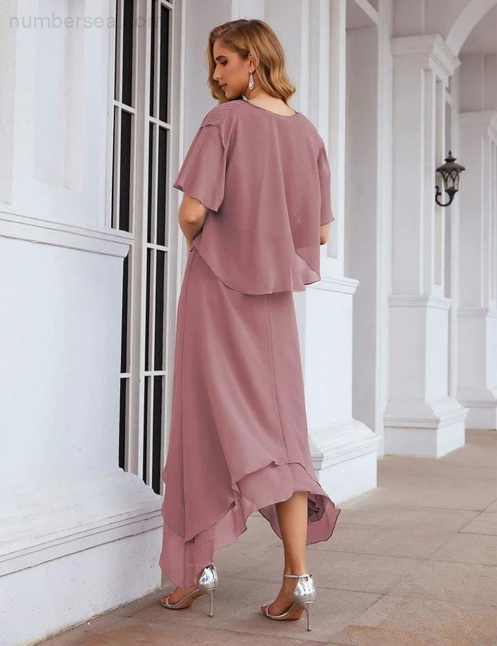 Sunnderly Chiffon Plus Size Mother of Bride Dresses with Jacket Formal Dresses for Wedding SY28073 by numbersea