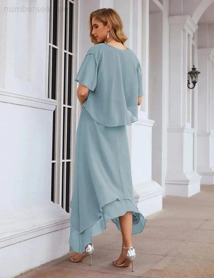 Sunnderly Chiffon Plus Size Mother of Bride Dresses with Jacket Formal Dresses for Wedding SY28073 by numbersea