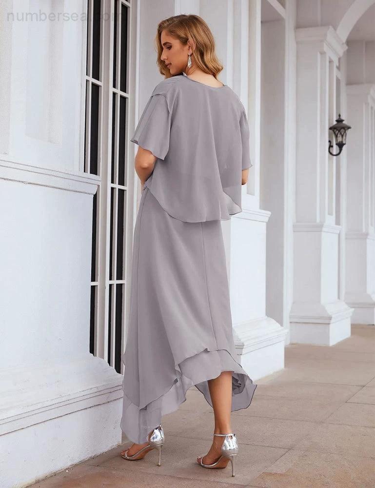 Sunnderly Chiffon Plus Size Mother of Bride Dresses with Jacket Formal Dresses for Wedding SY28073 by numbersea