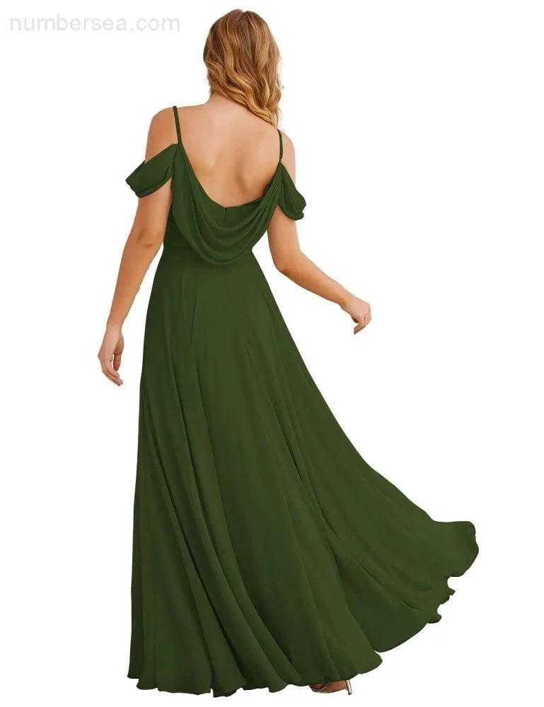 Numbersea Cold Shoulder Chiffon Bridesmaid Dresses Long Maxi Formal Prom Gowns for Women Party SEA28059 by numbersea