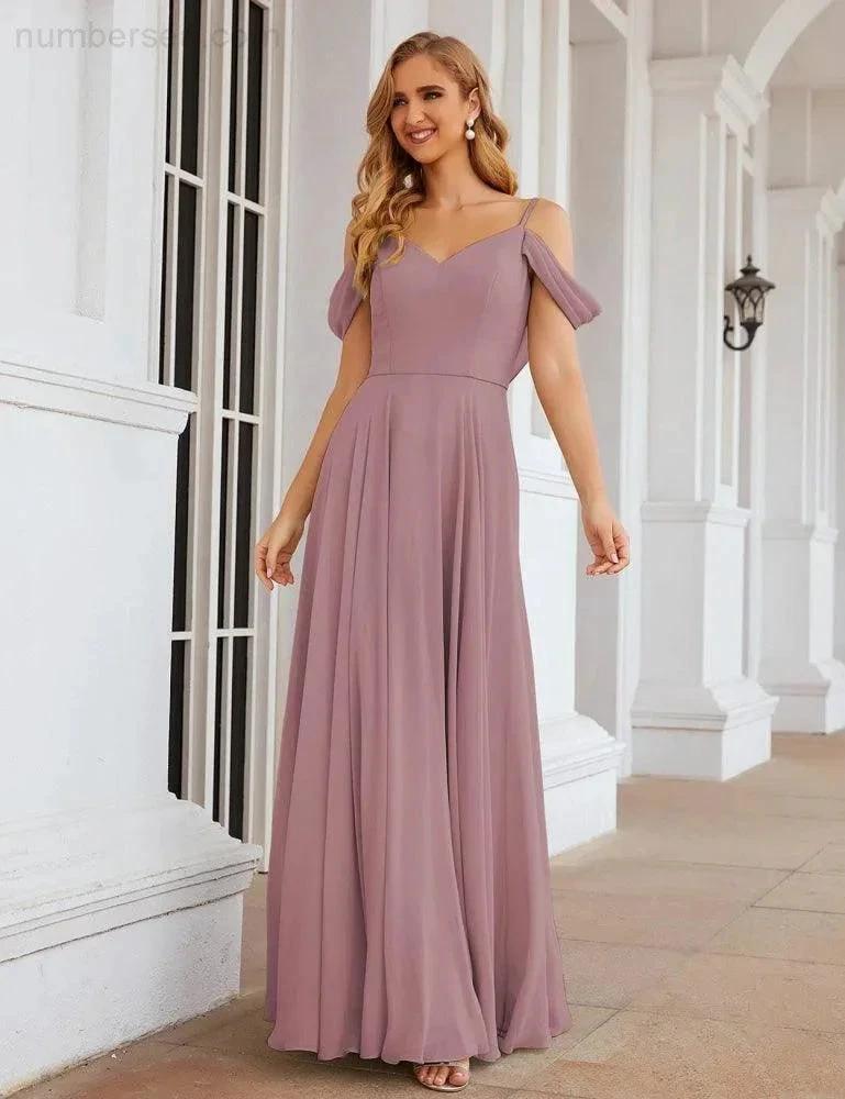 Numbersea Cold Shoulder Chiffon Bridesmaid Dresses Long Maxi Formal Prom Gowns for Women Party SEA28059 by numbersea