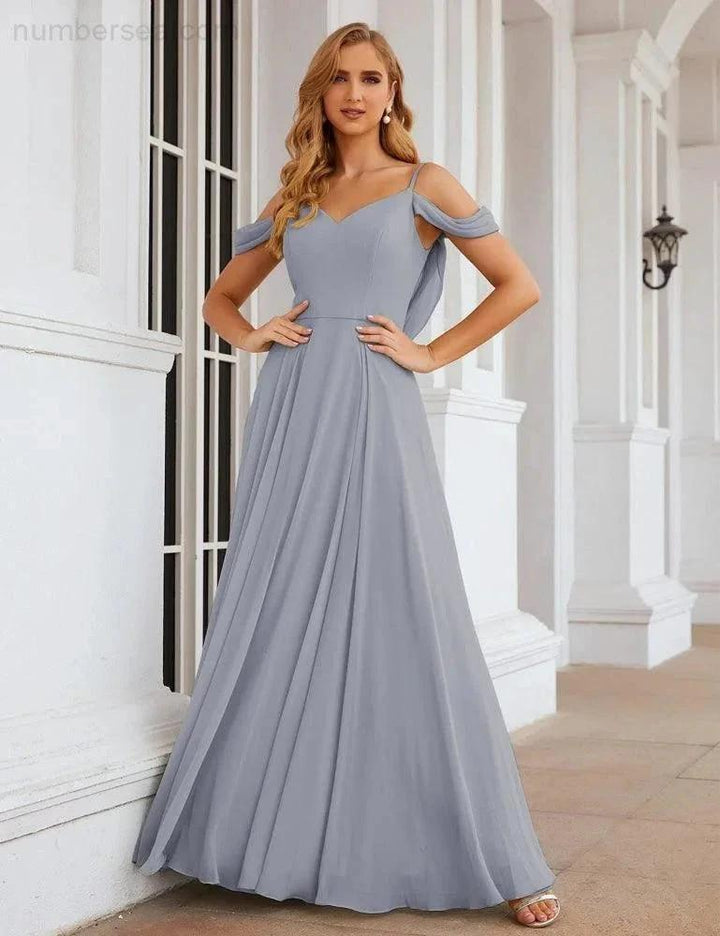 Numbersea Cold Shoulder Chiffon Bridesmaid Dresses Long Maxi Formal Prom Gowns for Women Party SEA28059 by numbersea