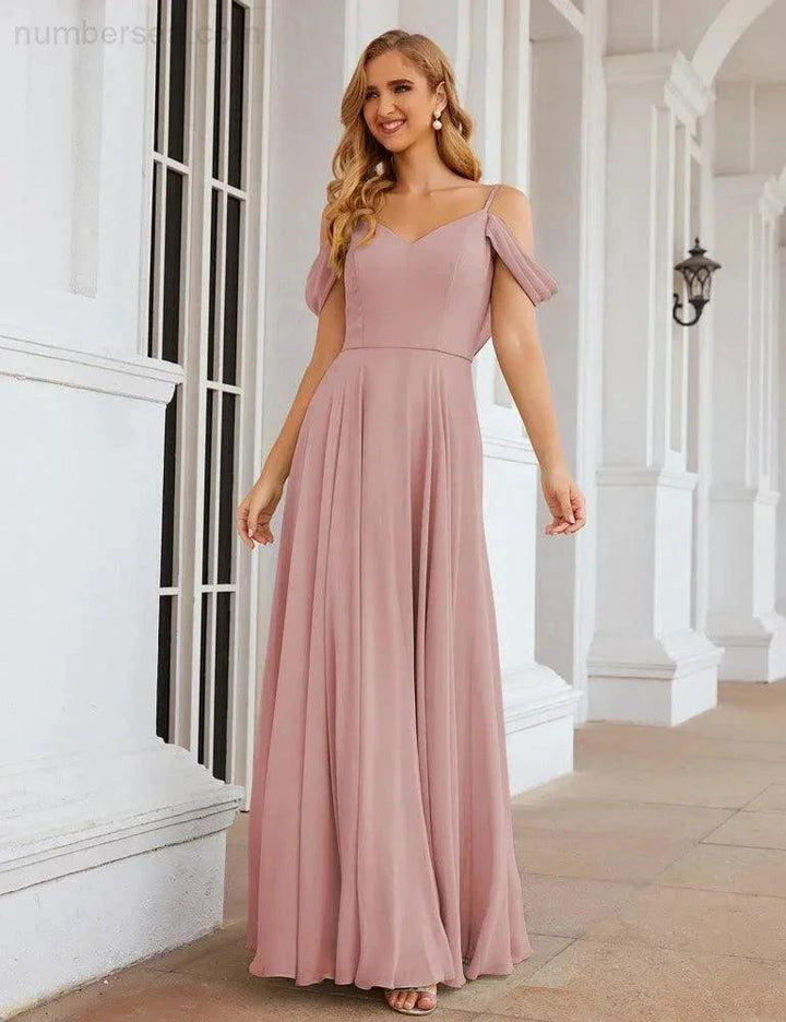 Numbersea Cold Shoulder Chiffon Bridesmaid Dresses Long Maxi Formal Prom Gowns for Women Party SEA28059 by numbersea