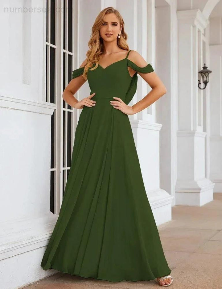 Numbersea Cold Shoulder Chiffon Bridesmaid Dresses Long Maxi Formal Prom Gowns for Women Party SEA28059 by numbersea