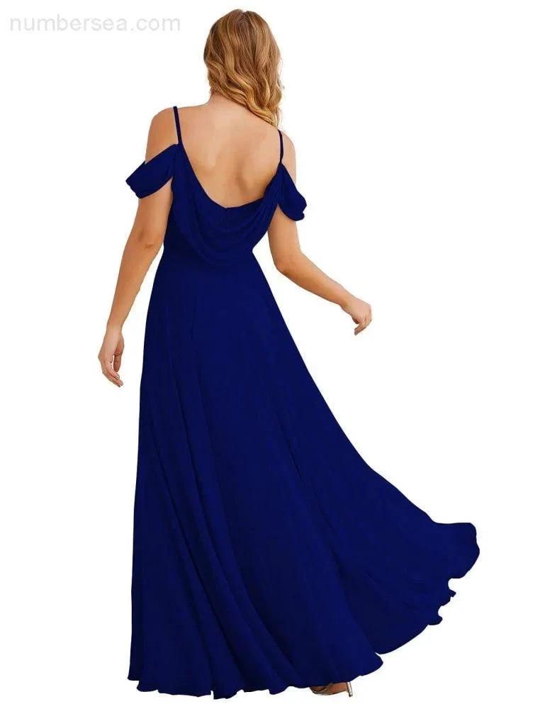 Numbersea Cold Shoulder Chiffon Bridesmaid Dresses Long Maxi Formal Prom Gowns for Women Party SEA28059 by numbersea