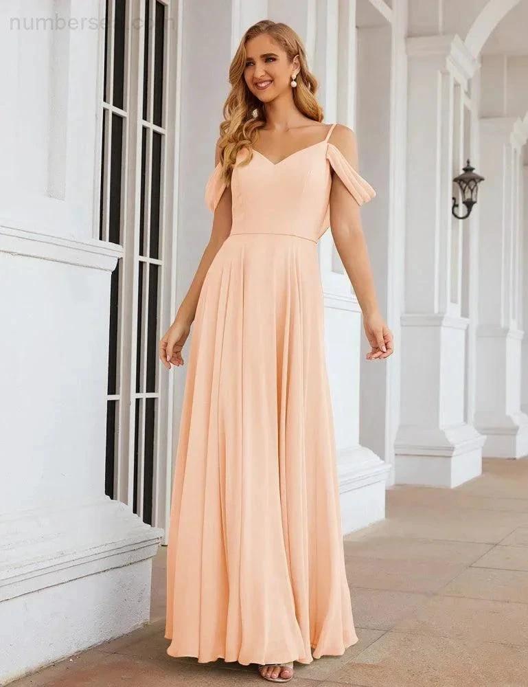 Numbersea Cold Shoulder Chiffon Bridesmaid Dresses Long Maxi Formal Prom Gowns for Women Party SEA28059 by numbersea