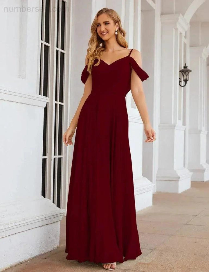 Numbersea Cold Shoulder Chiffon Bridesmaid Dresses Long Maxi Formal Prom Gowns for Women Party SEA28059 by numbersea