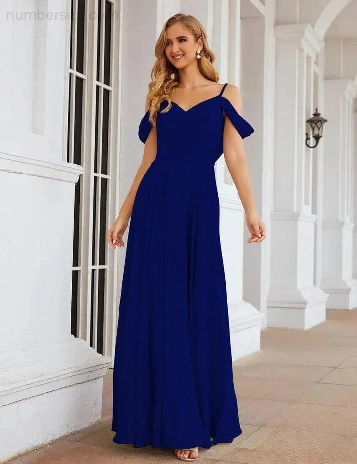 Numbersea Cold Shoulder Chiffon Bridesmaid Dresses Long Maxi Formal Prom Gowns for Women Party SEA28059 by numbersea