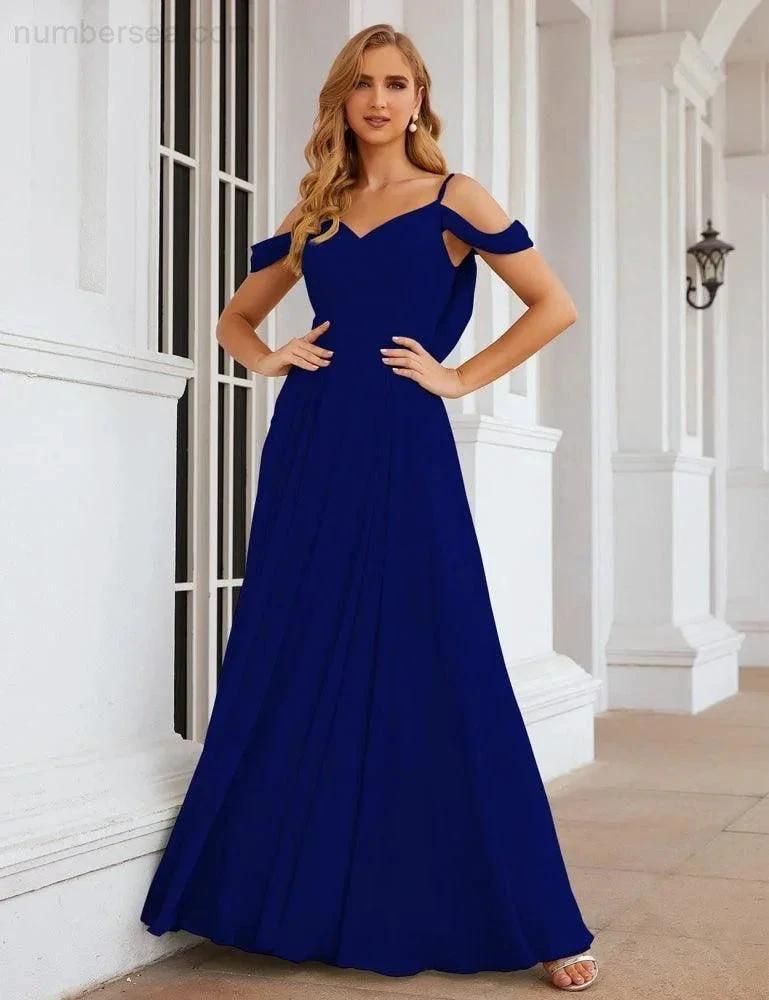 Numbersea Cold Shoulder Chiffon Bridesmaid Dresses Long Maxi Formal Prom Gowns for Women Party SEA28059 by numbersea