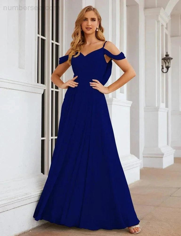 Numbersea Cold Shoulder Chiffon Bridesmaid Dresses Long Maxi Formal Prom Gowns for Women Party SEA28059 by numbersea