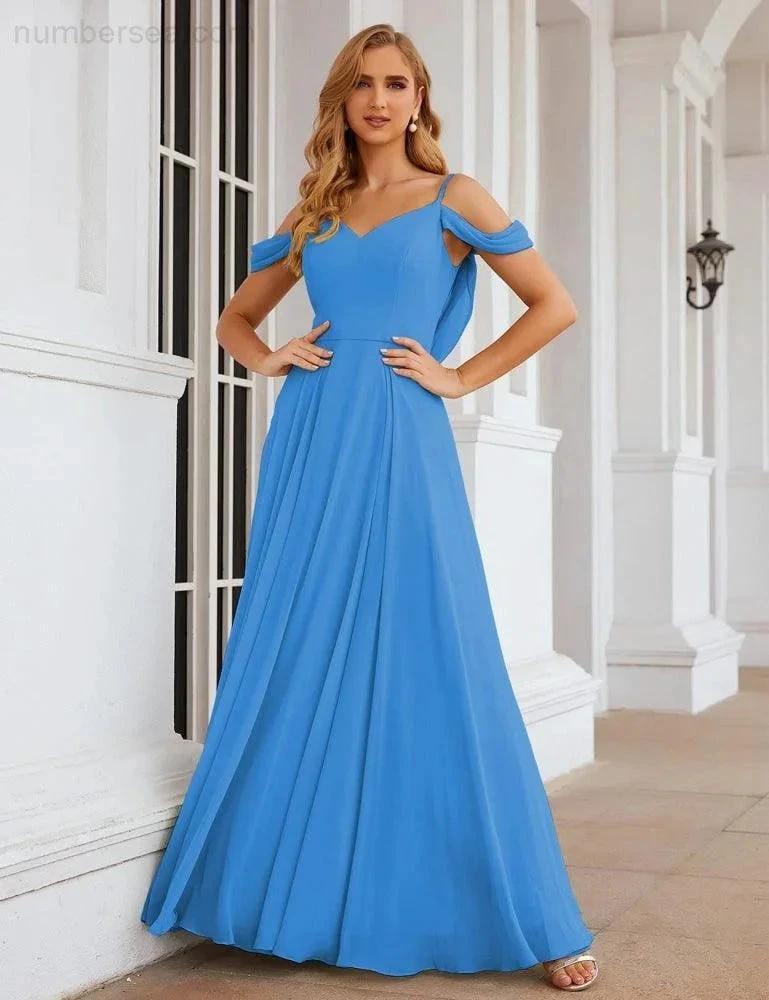 Numbersea Cold Shoulder Chiffon Bridesmaid Dresses Long Maxi Formal Prom Gowns for Women Party SEA28059 by numbersea