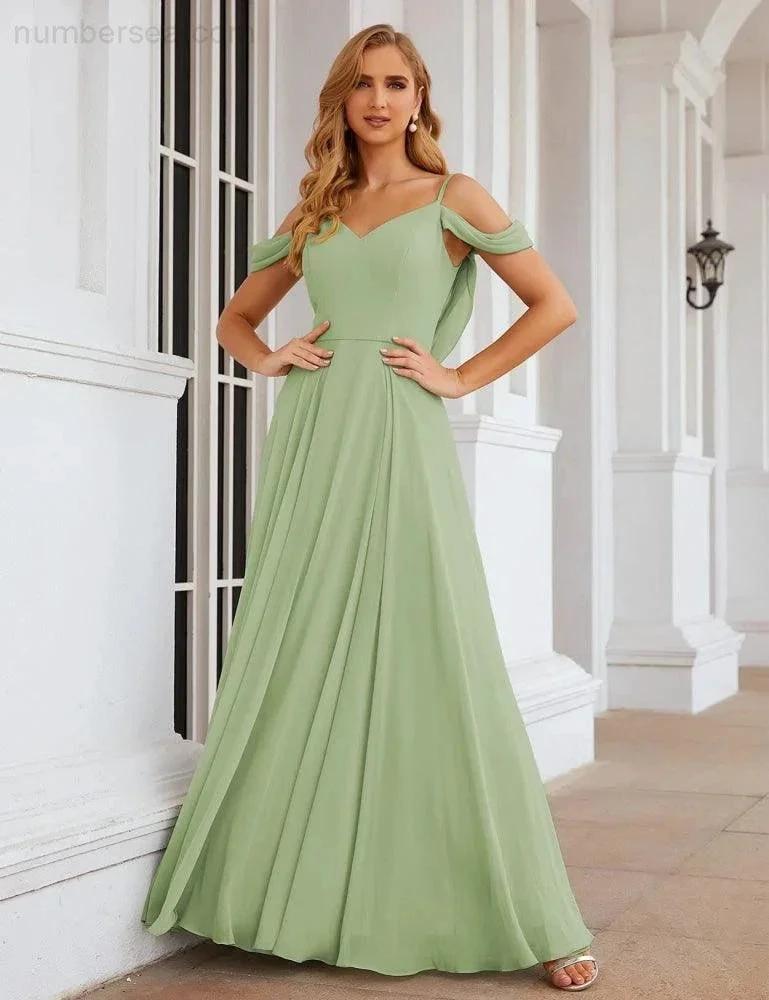 Numbersea Cold Shoulder Chiffon Bridesmaid Dresses Long Maxi Formal Prom Gowns for Women Party SEA28059 by numbersea