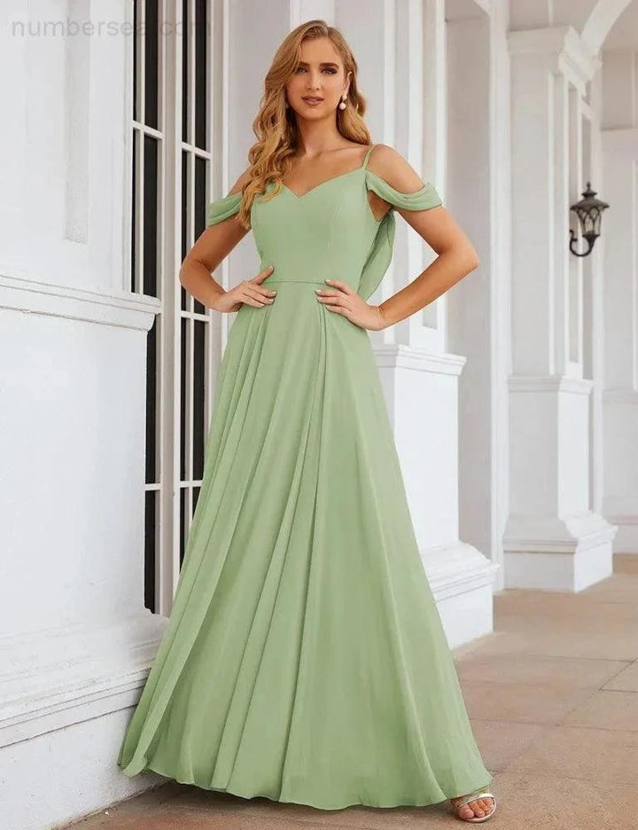 Numbersea Cold Shoulder Chiffon Bridesmaid Dresses Long Maxi Formal Prom Gowns for Women Party SEA28059 by numbersea