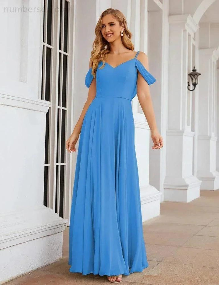 Numbersea Cold Shoulder Chiffon Bridesmaid Dresses Long Maxi Formal Prom Gowns for Women Party SEA28059 by numbersea