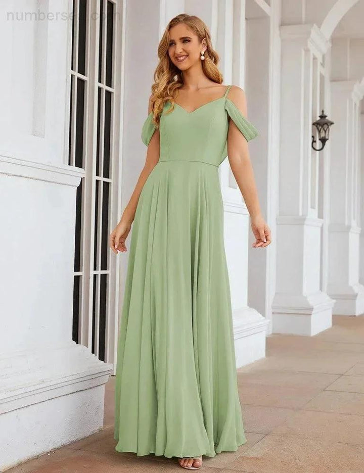 Numbersea Cold Shoulder Chiffon Bridesmaid Dresses Long Maxi Formal Prom Gowns for Women Party SEA28059 by numbersea
