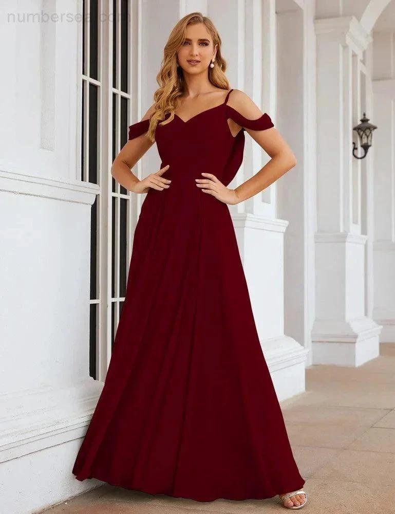 Numbersea Cold Shoulder Chiffon Bridesmaid Dresses Long Maxi Formal Prom Gowns for Women Party SEA28059 by numbersea