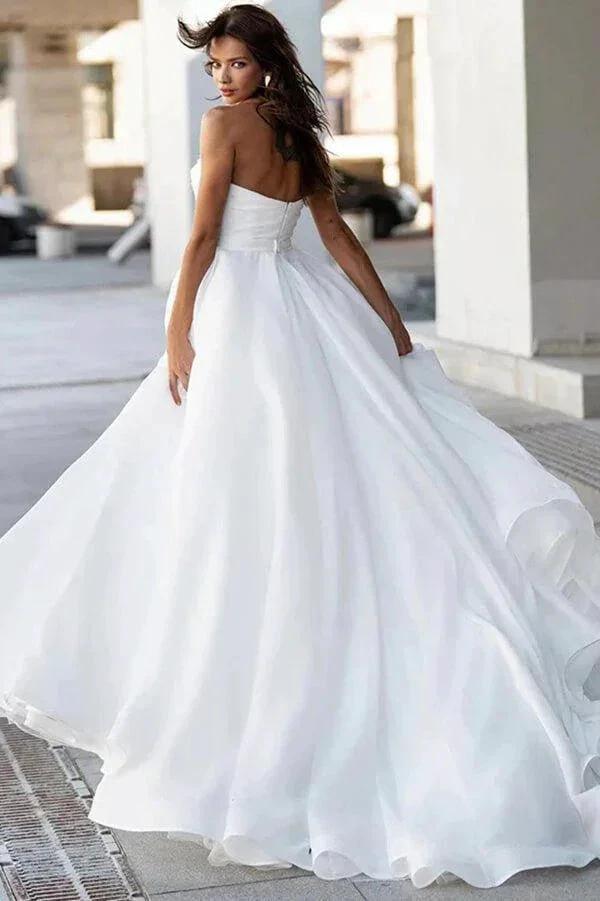 Glamorous Satin A-line Sweetheart Modest Wedding Dresses With Pearls MW1024 by Musebridals
