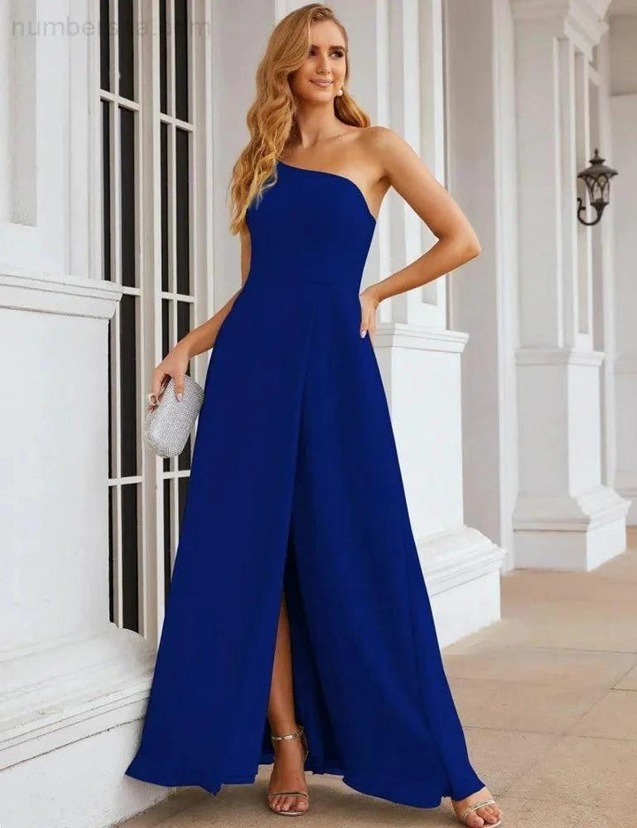 Numbersea One Shoulder Chiffon Bridesmaid Dresses Long Formal Homecoming Prom Gowns for Women Party Wedding Evening SEA28052 by numbersea