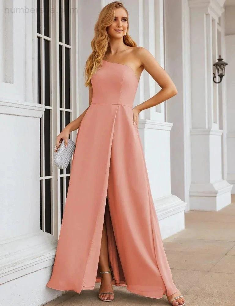 Numbersea One Shoulder Chiffon Bridesmaid Dresses Long Formal Homecoming Prom Gowns for Women Party Wedding Evening SEA28052 by numbersea