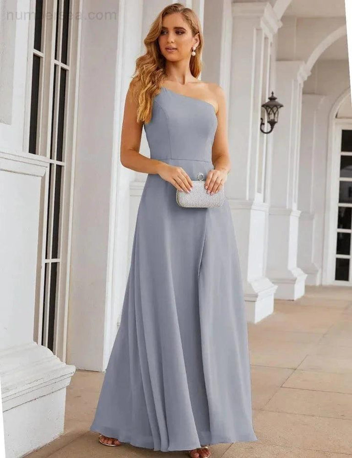 Numbersea One Shoulder Chiffon Bridesmaid Dresses Long Formal Homecoming Prom Gowns for Women Party Wedding Evening SEA28052 by numbersea
