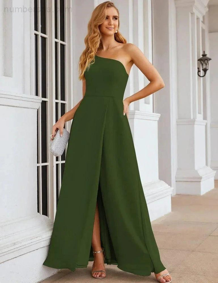 Numbersea One Shoulder Chiffon Bridesmaid Dresses Long Formal Homecoming Prom Gowns for Women Party Wedding Evening SEA28052 by numbersea