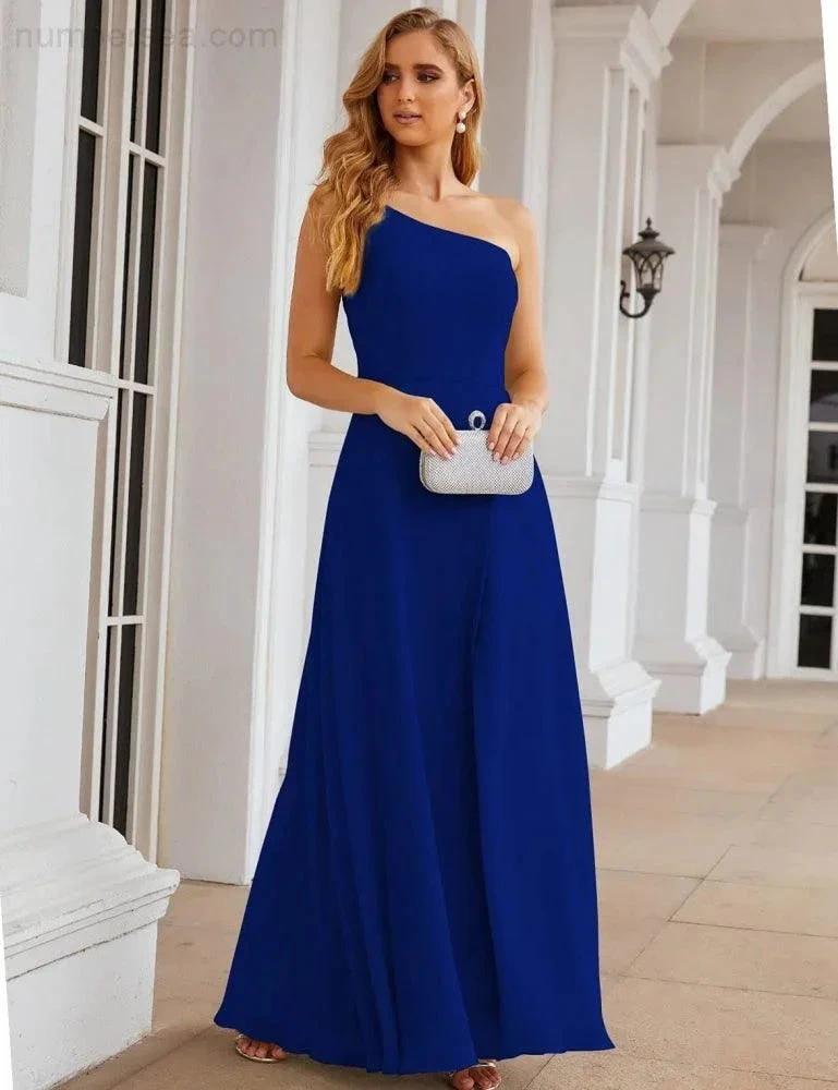 Numbersea One Shoulder Chiffon Bridesmaid Dresses Long Formal Homecoming Prom Gowns for Women Party Wedding Evening SEA28052 by numbersea