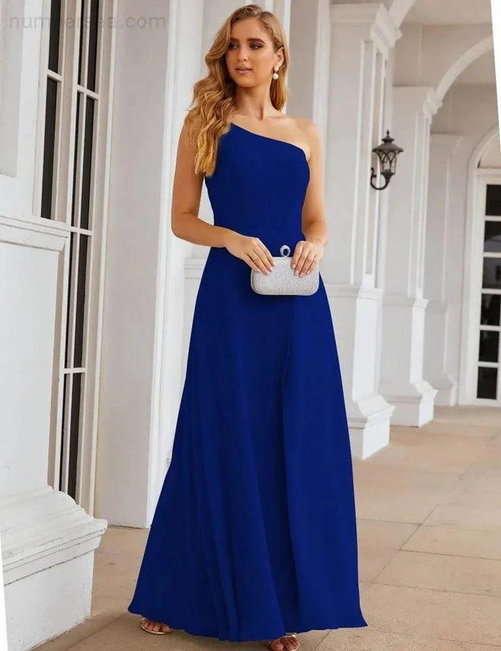 Numbersea One Shoulder Chiffon Bridesmaid Dresses Long Formal Homecoming Prom Gowns for Women Party Wedding Evening SEA28052 by numbersea