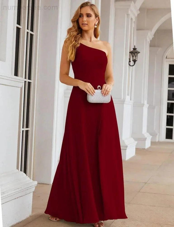 Numbersea One Shoulder Chiffon Bridesmaid Dresses Long Formal Homecoming Prom Gowns for Women Party Wedding Evening SEA28052 by numbersea