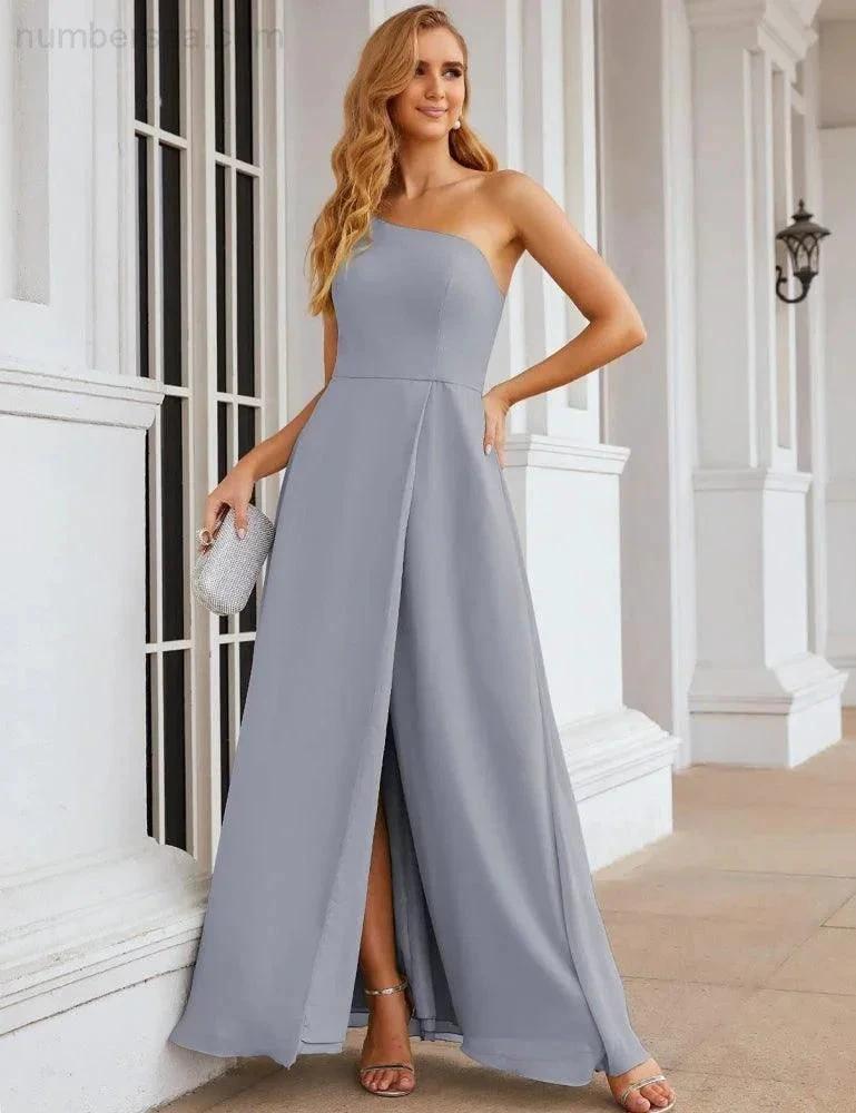 Numbersea One Shoulder Chiffon Bridesmaid Dresses Long Formal Homecoming Prom Gowns for Women Party Wedding Evening SEA28052 by numbersea