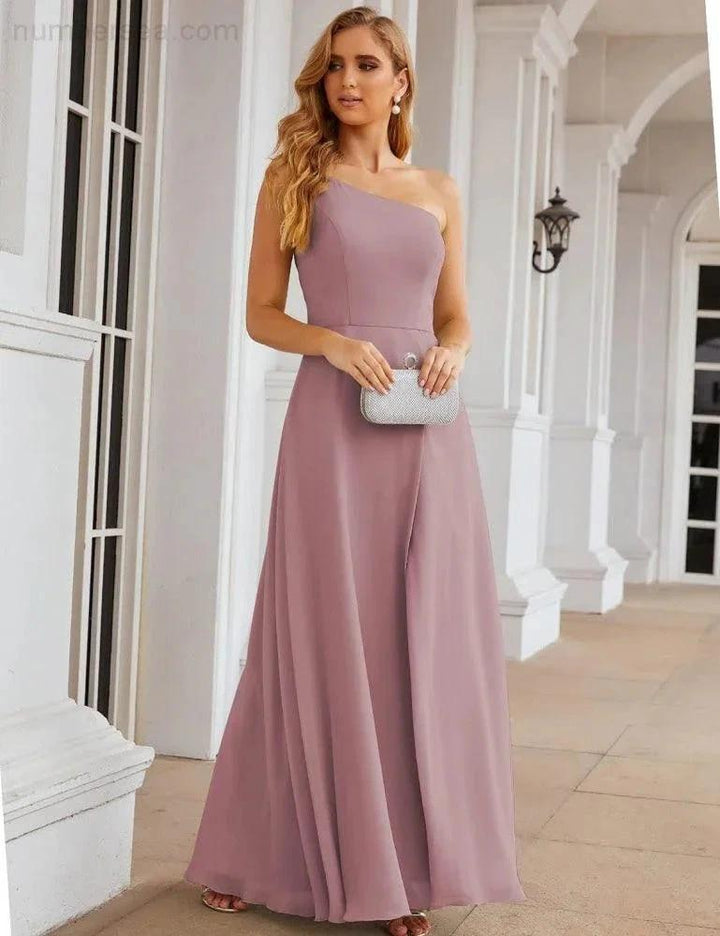 Numbersea One Shoulder Chiffon Bridesmaid Dresses Long Formal Homecoming Prom Gowns for Women Party Wedding Evening SEA28052 by numbersea