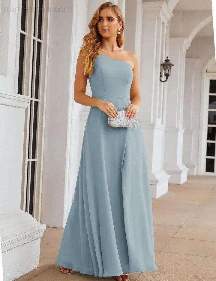 Numbersea One Shoulder Chiffon Bridesmaid Dresses Long Formal Homecoming Prom Gowns for Women Party Wedding Evening SEA28052 by numbersea