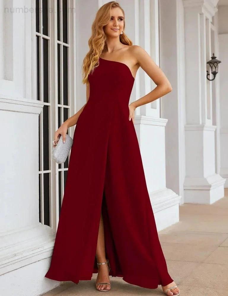 Numbersea One Shoulder Chiffon Bridesmaid Dresses Long Formal Homecoming Prom Gowns for Women Party Wedding Evening SEA28052 by numbersea