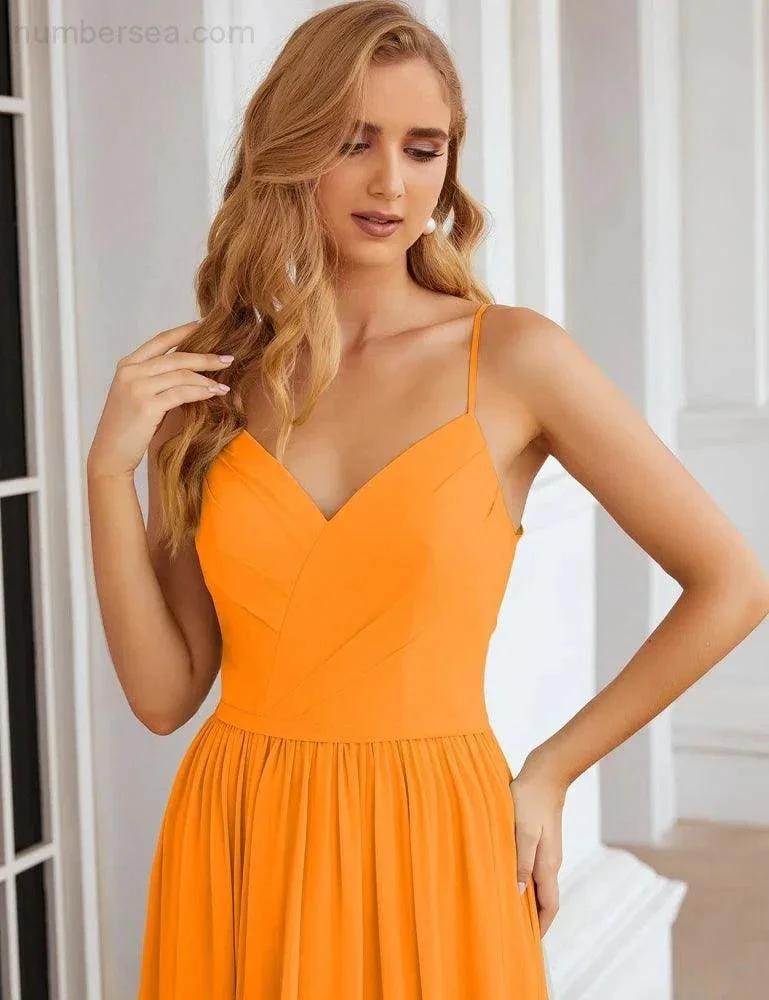 Numbersea Spaghetti Strap Bridesmaid Dresses Long Formal Party Prom Gowns 28060 by numbersea