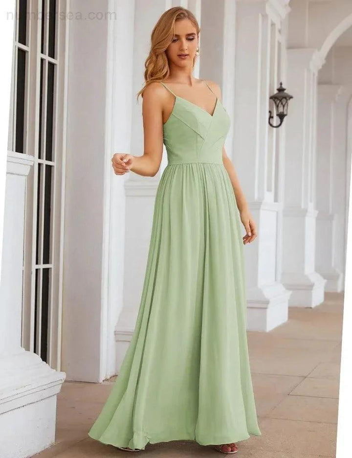 Numbersea Spaghetti Strap Bridesmaid Dresses Long Formal Party Prom Gowns 28060 by numbersea