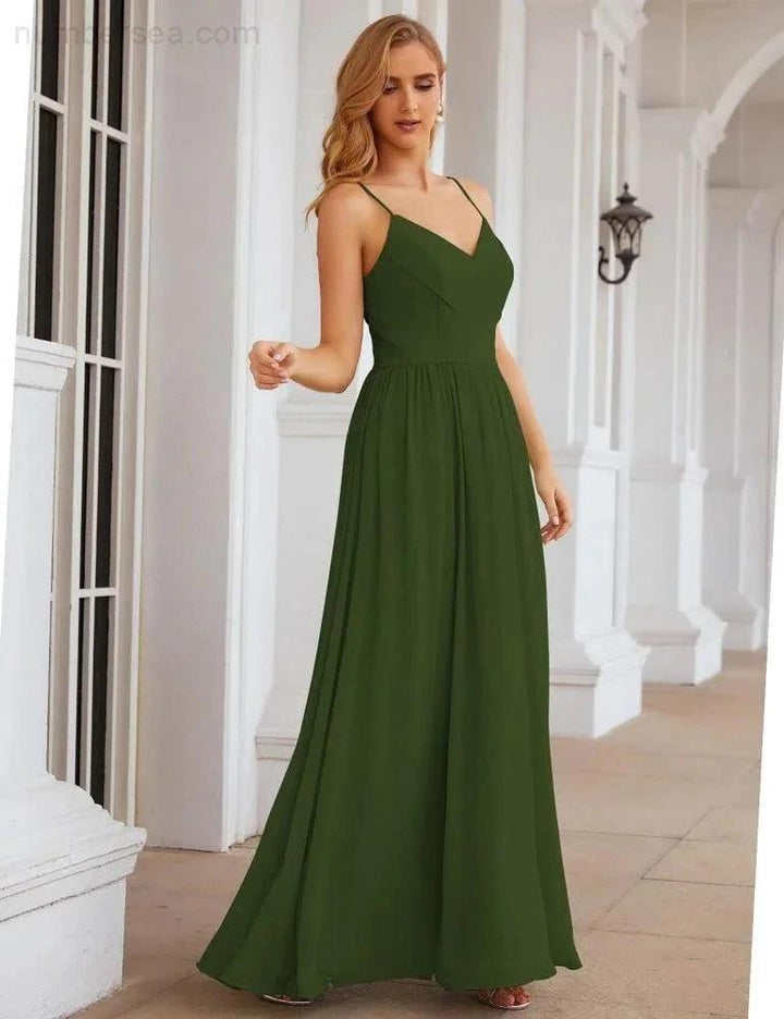 Numbersea Spaghetti Strap Bridesmaid Dresses Long Formal Party Prom Gowns 28060 by numbersea