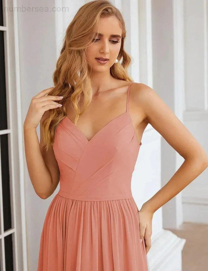 Numbersea Spaghetti Strap Bridesmaid Dresses Long Formal Party Prom Gowns 28060 by numbersea