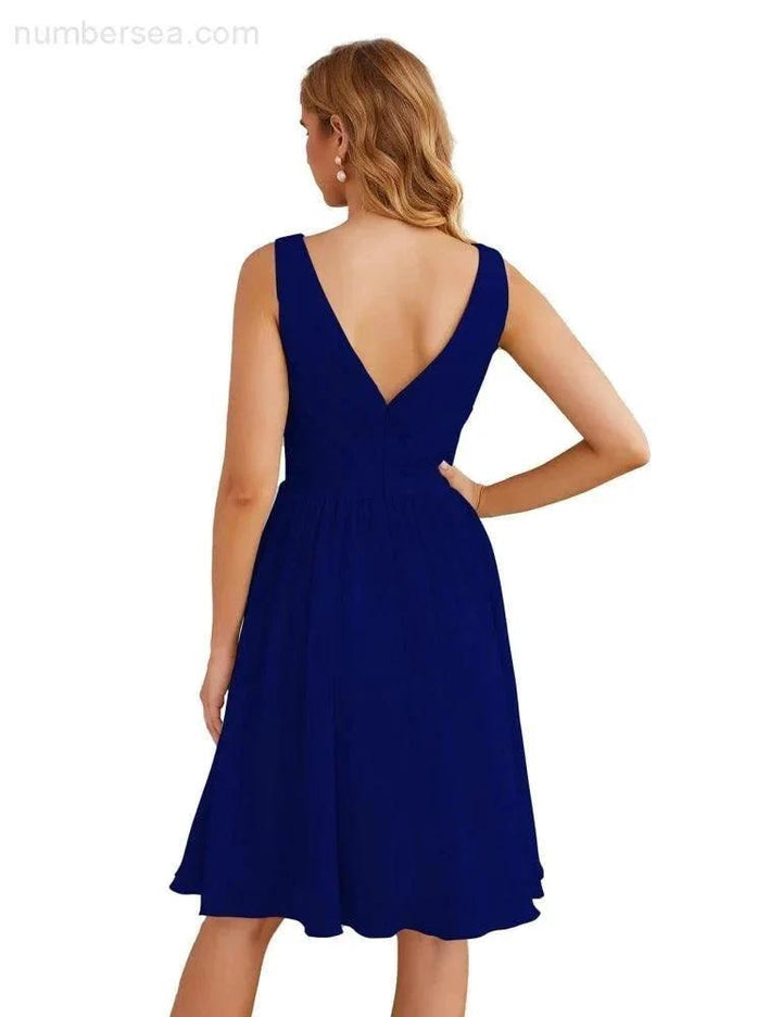 Numbersea V-Neck Bridesmaid Dresses Chiffon Short Knee Length Formal Prom Gowns for Women Party Homecoming SEA28062 by numbersea