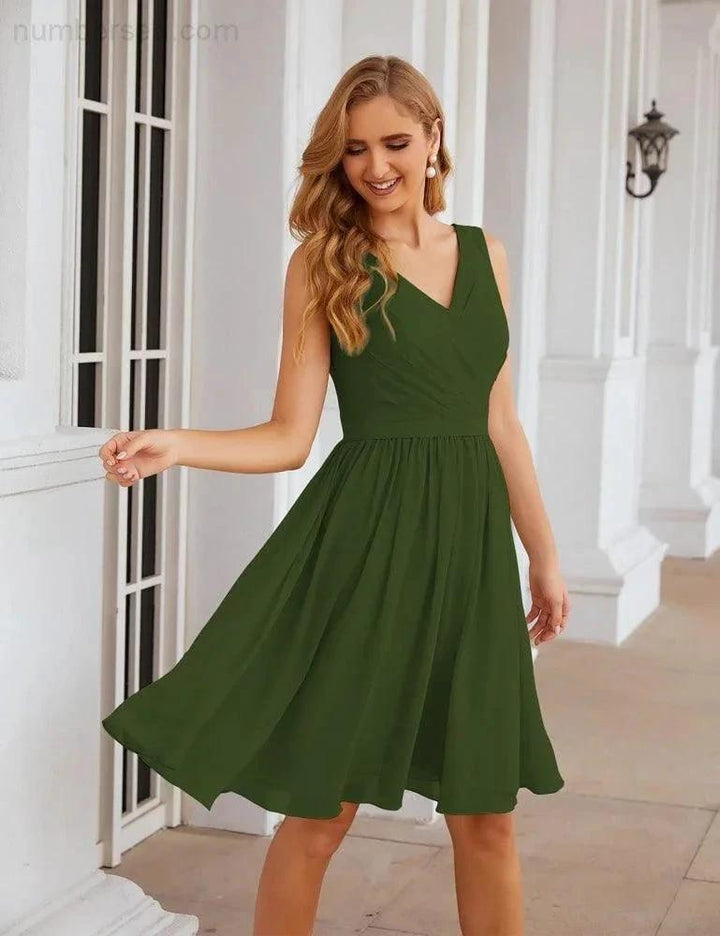 Numbersea V-Neck Bridesmaid Dresses Chiffon Short Knee Length Formal Prom Gowns for Women Party Homecoming SEA28062 by numbersea
