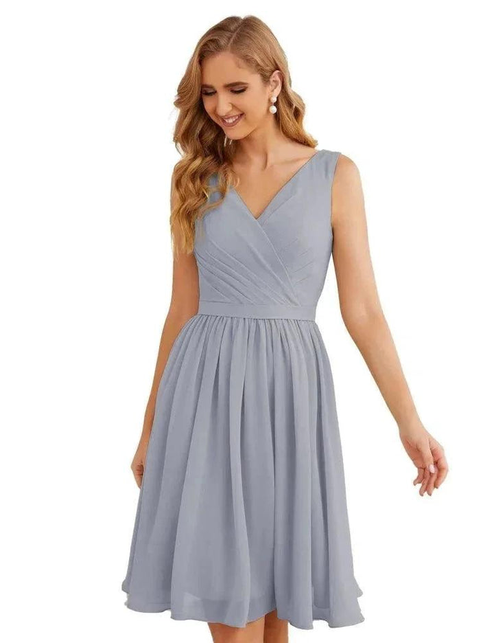 Numbersea V-Neck Bridesmaid Dresses Chiffon Short Knee Length Formal Prom Gowns for Women Party Homecoming SEA28062 by numbersea