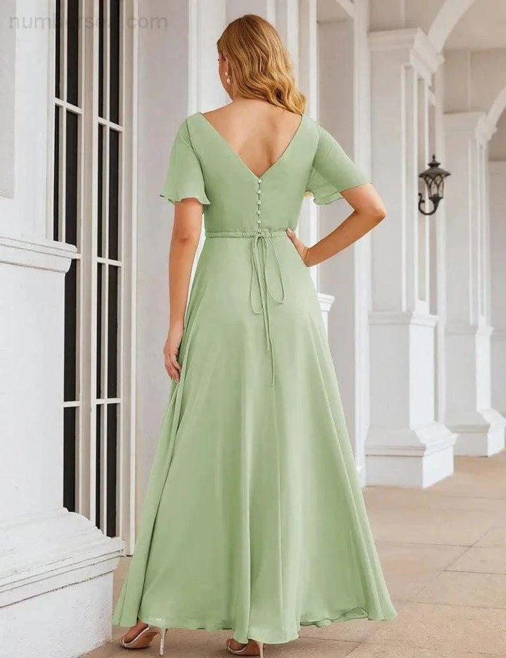 Numbersea Wrap V-Neck Chiffon Bridesmaid Dresses Long Formal Maxi Evening Gown for Wedding Guests SEA28049 by numbersea
