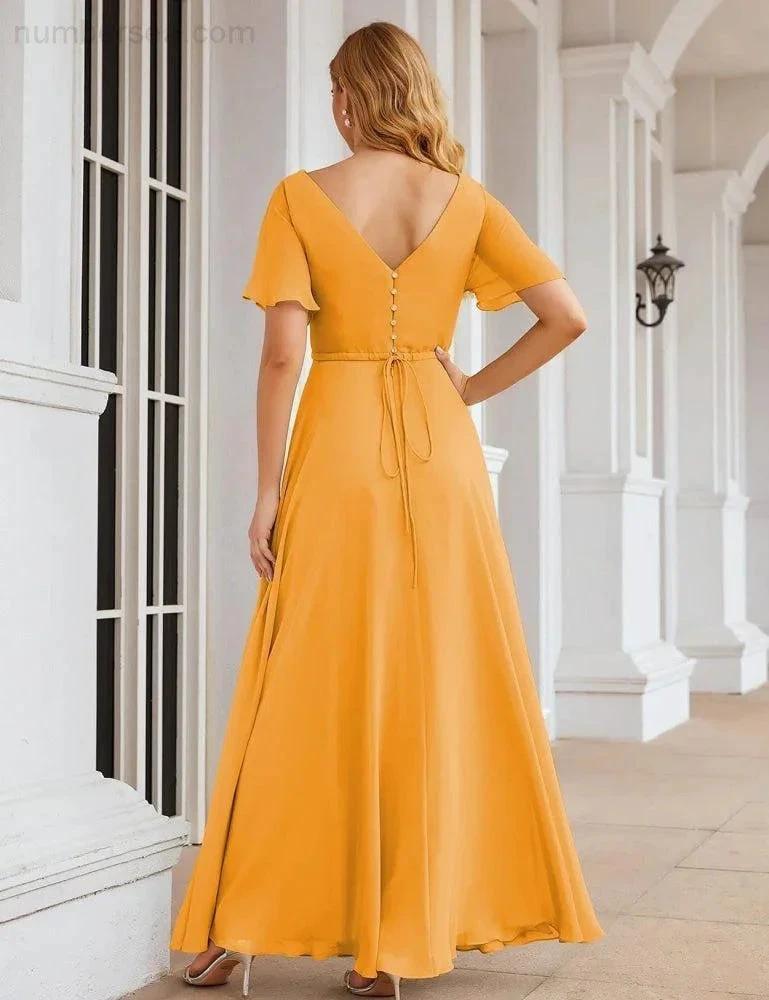 Numbersea Wrap V-Neck Chiffon Bridesmaid Dresses Long Formal Maxi Evening Gown for Wedding Guests SEA28049 by numbersea
