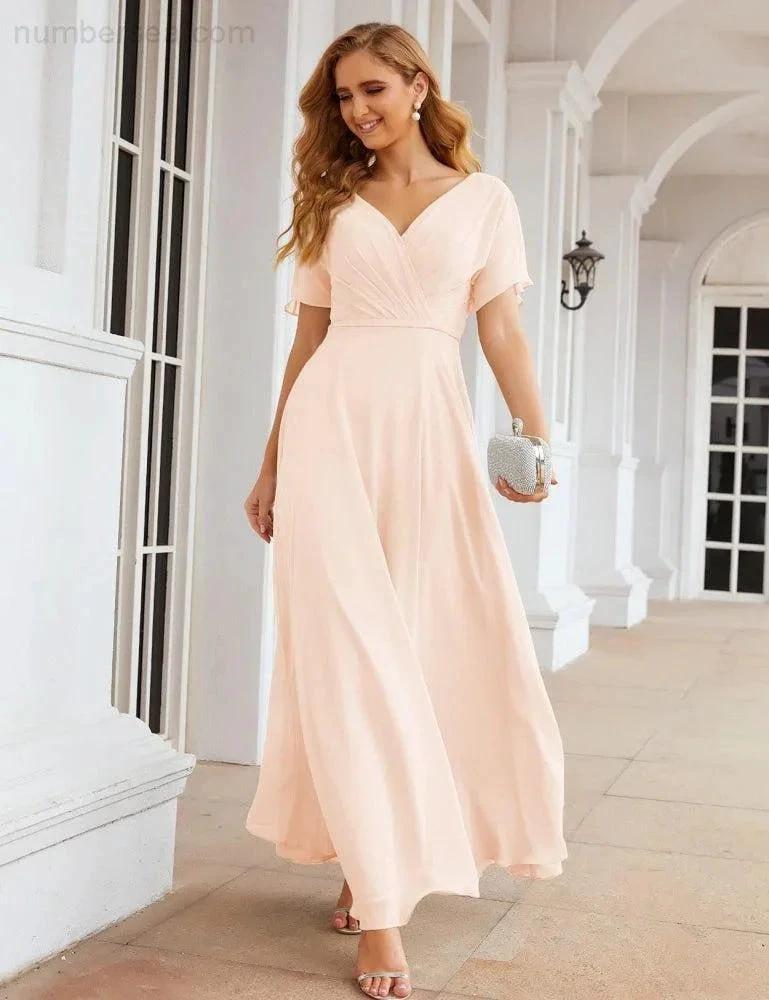 Numbersea Wrap V-Neck Chiffon Bridesmaid Dresses Long Formal Maxi Evening Gown for Wedding Guests SEA28049 by numbersea