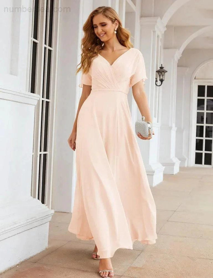 Numbersea Wrap V-Neck Chiffon Bridesmaid Dresses Long Formal Maxi Evening Gown for Wedding Guests SEA28049 by numbersea
