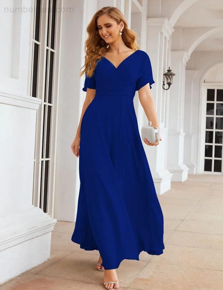 Numbersea Wrap V-Neck Chiffon Bridesmaid Dresses Long Formal Maxi Evening Gown for Wedding Guests SEA28049 by numbersea