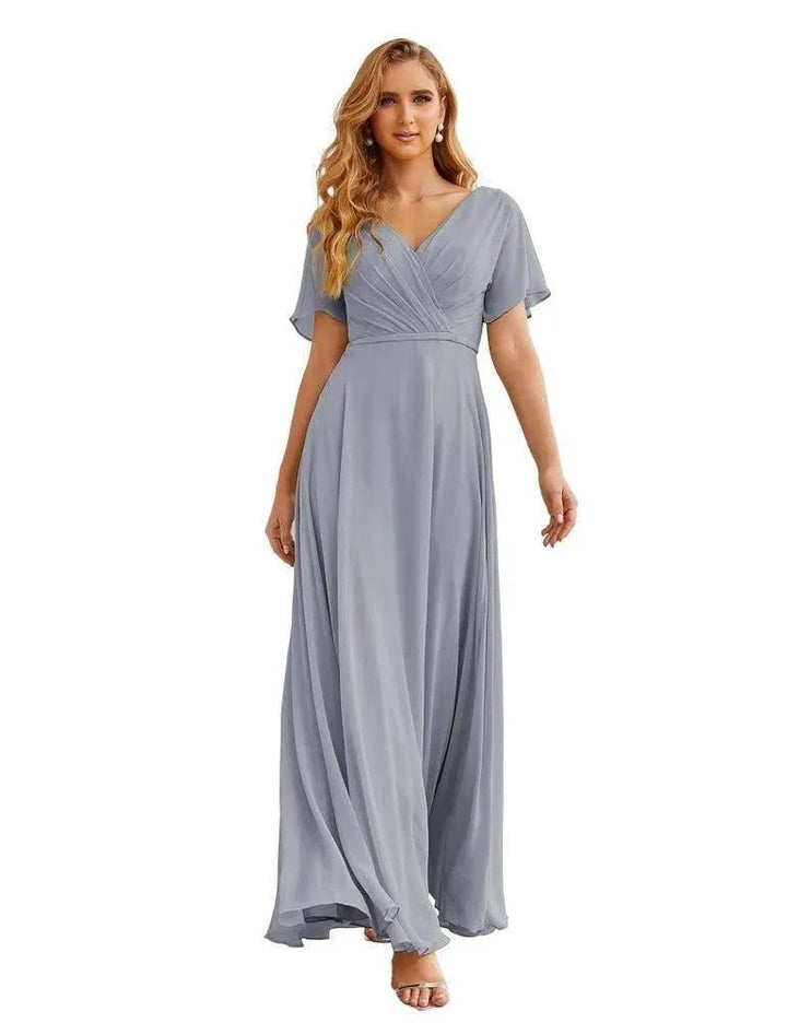 Numbersea Wrap V-Neck Chiffon Bridesmaid Dresses Long Formal Maxi Evening Gown for Wedding Guests SEA28049 by numbersea