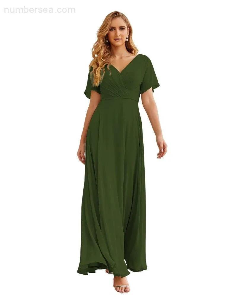 Numbersea Wrap V-Neck Chiffon Bridesmaid Dresses Long Formal Maxi Evening Gown for Wedding Guests SEA28049 by numbersea