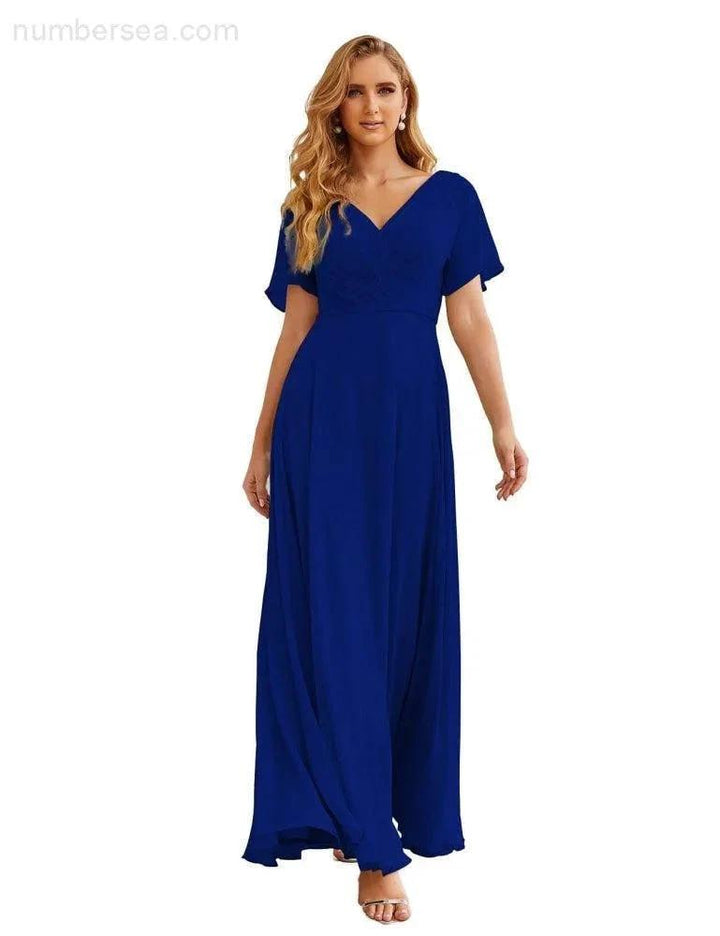Numbersea Wrap V-Neck Chiffon Bridesmaid Dresses Long Formal Maxi Evening Gown for Wedding Guests SEA28049 by numbersea
