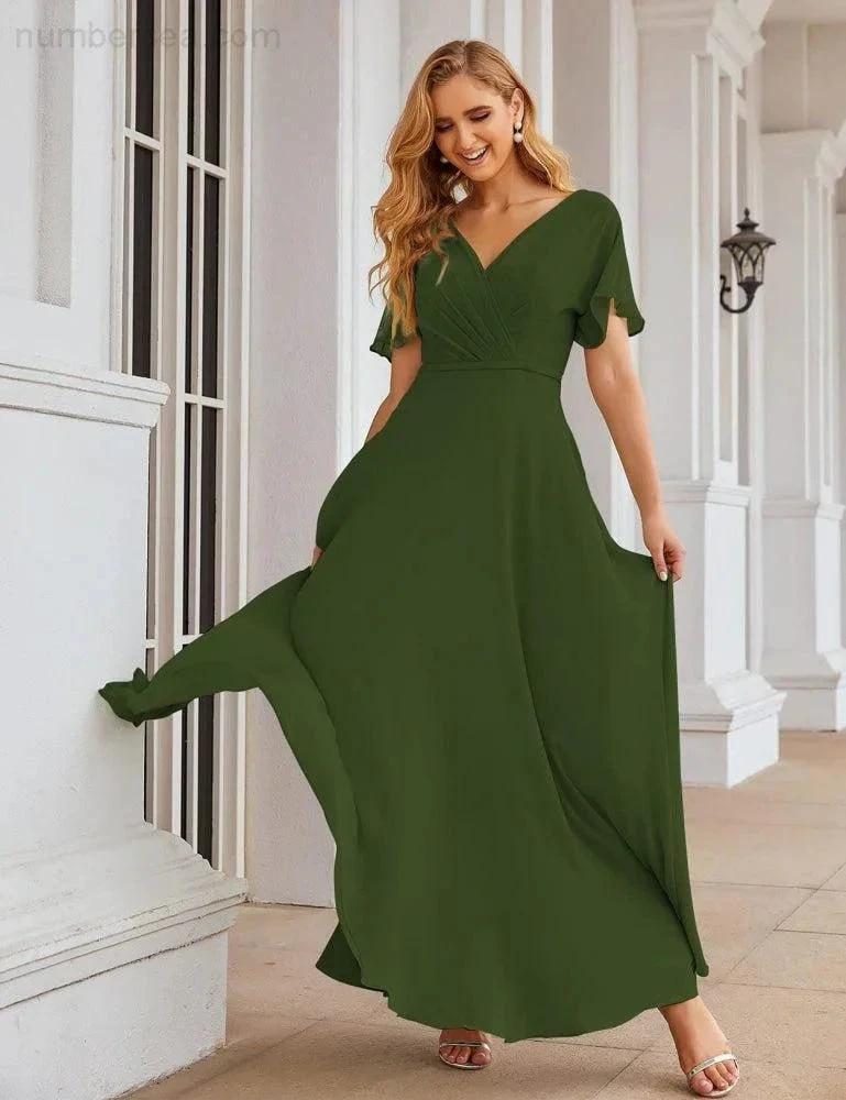 Numbersea Wrap V-Neck Chiffon Bridesmaid Dresses Long Formal Maxi Evening Gown for Wedding Guests SEA28049 by numbersea