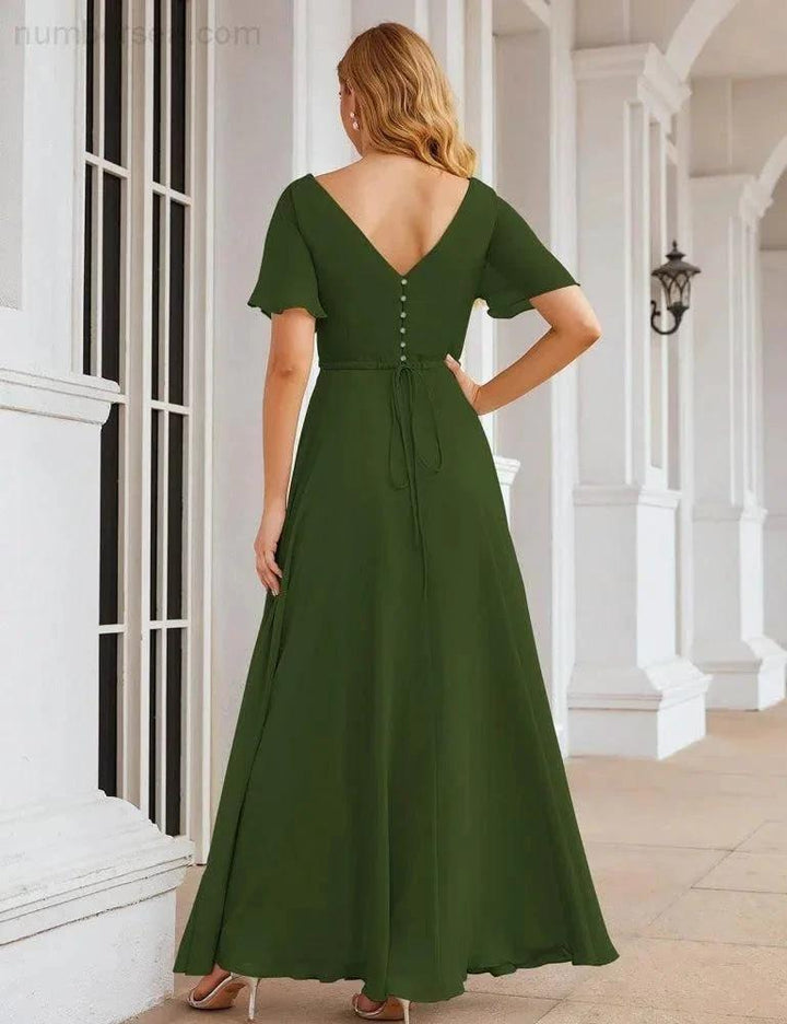 Numbersea Wrap V-Neck Chiffon Bridesmaid Dresses Long Formal Maxi Evening Gown for Wedding Guests SEA28049 by numbersea